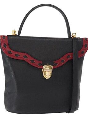 SAINT LAURENT Hand Bag Leather 2way Black Gold Auth